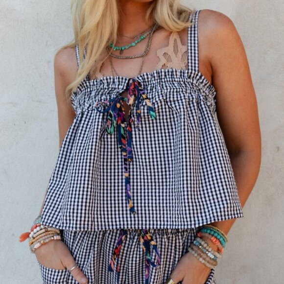Three Bird Nest Tops - Three Bird Nest  Bayside Gingham Print Top - NWOT!